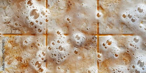 Dirty bathroom tiles covered in soda bubbles creating a gross image. Concept Dirty Tiles, Soda Bubbles, Gross Image