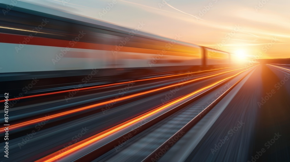 High-speed freight train on modern infrastructure, highlighting the quick and immediate transport of goods, representing rapid logistics solutions High-speed freight train on modern infrastructure, highlighting the quick and immediate transport of goods, representing rapid logistics solutions