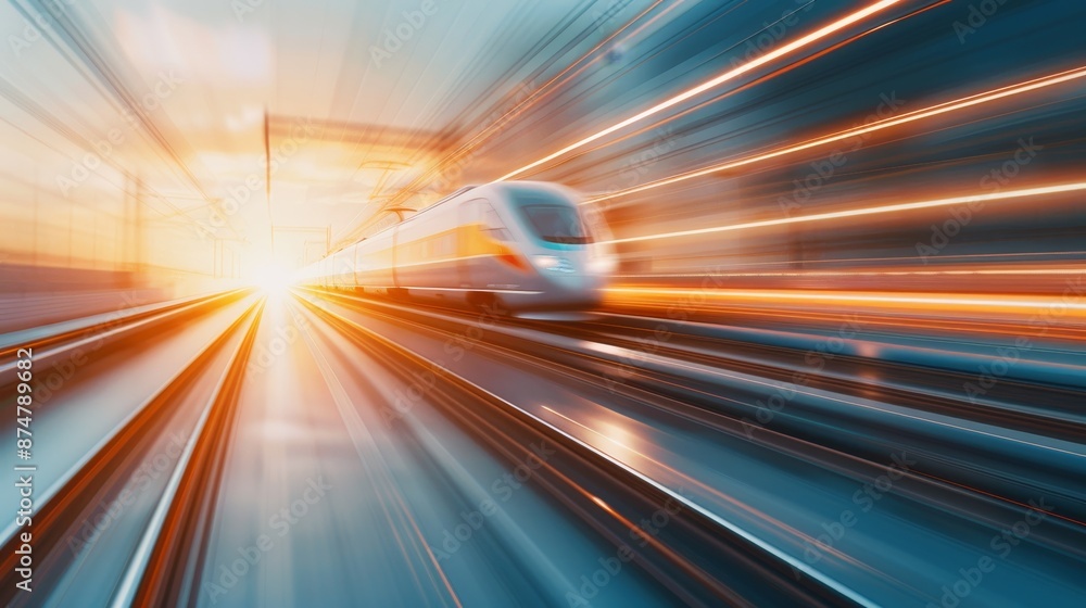 High-speed freight train on modern infrastructure, highlighting the quick and immediate transport of goods, representing rapid logistics solutions High-speed freight train on modern infrastructure, highlighting the quick and immediate transport of goods, representing rapid logistics solutions