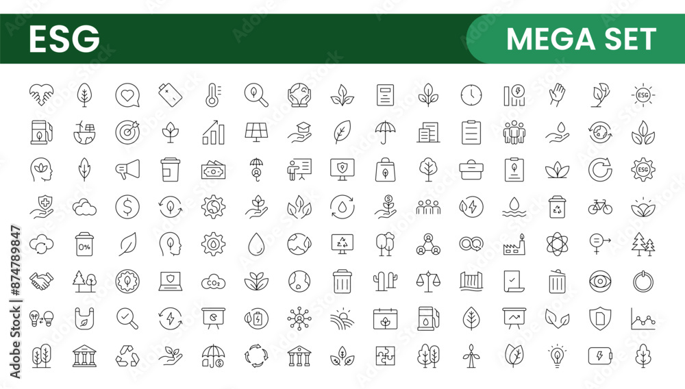 ESG flat line icon set. Outline icon collection related to ecology, environment social governance, risk management, sustainable developmen and more. ESG flat line icon set. Outline icon collection related to ecology, environment social governance, risk management, sustainable developmen and more.