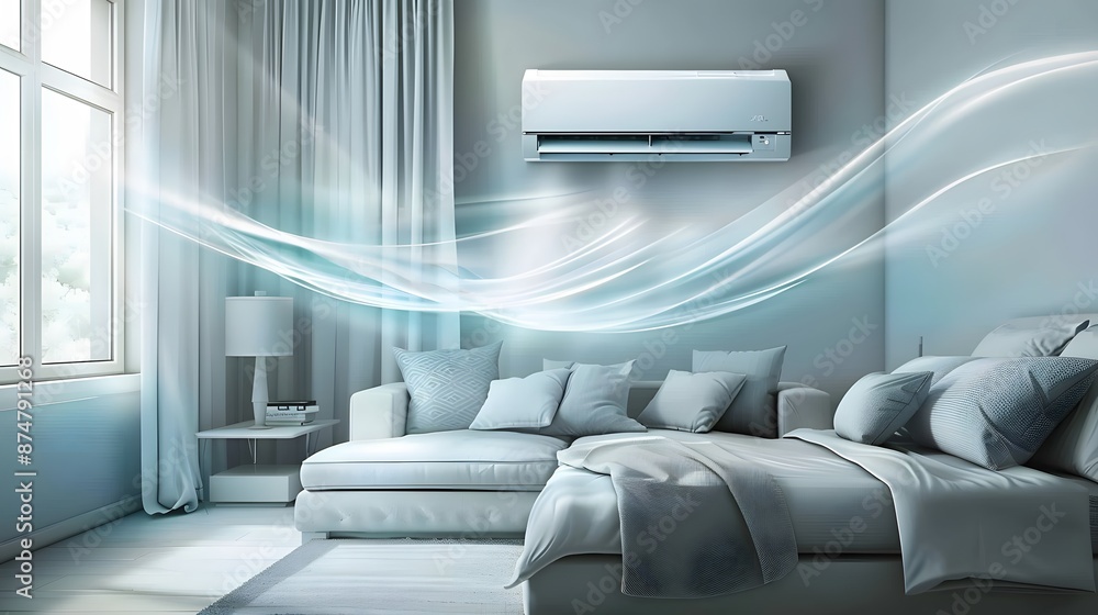 Fototapeta premium An air conditioning unit blowing out cool air into a room.