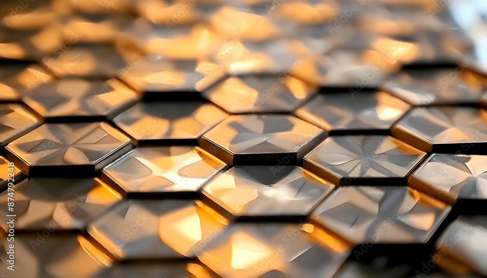 Close-up of chrome honeycomb pattern Shiny metallic honeycomb texture abstract technology background Chrome honeycomb background Close-up of chrome honeycomb pattern Shiny metallic honeycomb texture abstract technology background Chrome honeycomb background