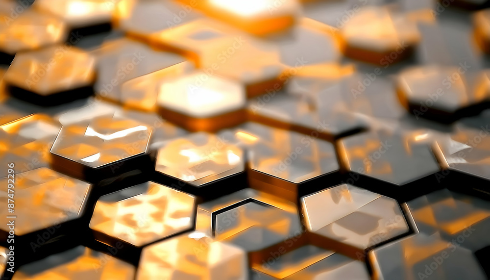 Close-up of chrome honeycomb pattern Shiny metallic honeycomb texture abstract technology background Chrome honeycomb background
