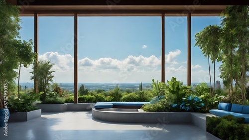 Blue sky image with garden view