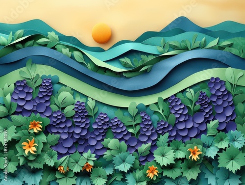 Grape vineyard in paper cut design.