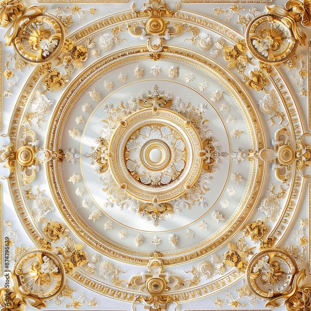 Fototapeta premium Baroque, Barocco Ornate Marble Ceiling Non-Linear Reformation Design with Intricate Accents Depicting Classic Elegance and Architectural Beauty