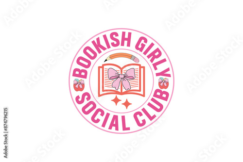 Bookish Girly Social Club Coquette Book EPS T-shirt Design, Book Lover vector, Book Lover sticker, book silhouette clipart