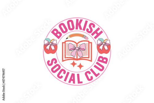 Bookish Social Club Coquette Book EPS T-shirt Design, Book Lover vector, Book Lover sticker, book silhouette clipart