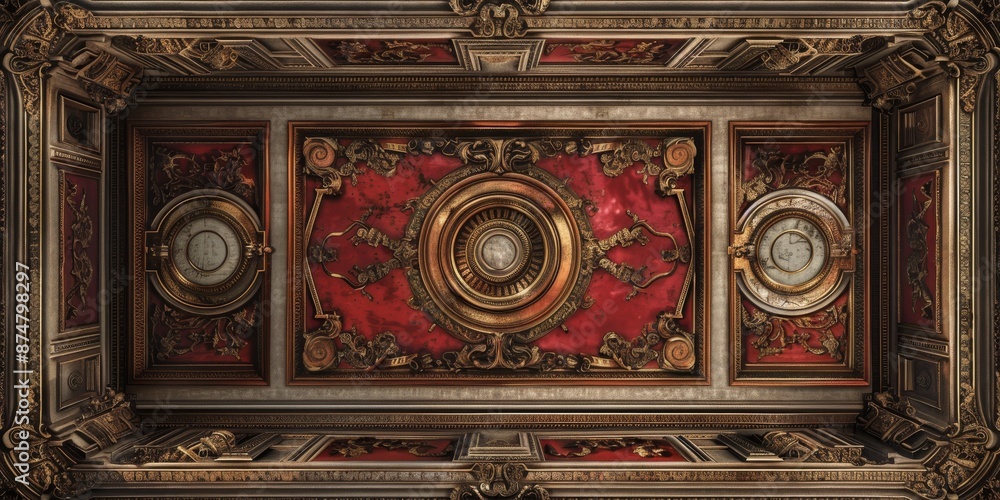 Fototapeta premium Baroque, Barocco Ornate Marble Ceiling Non-Linear Reformation Design with Intricate Accents Depicting Classic Elegance and Architectural Beauty
