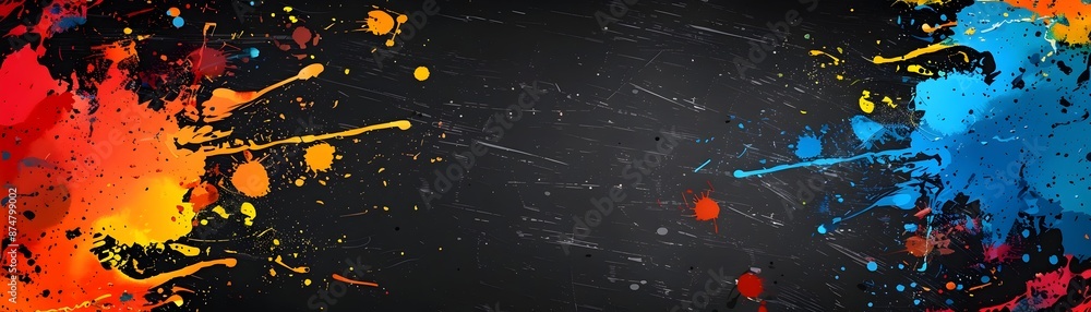 Vibrant Abstract Frame with Dynamic Paint Splashes on Black Canvas Background Vibrant Abstract Frame with Dynamic Paint Splashes on Black Canvas Background