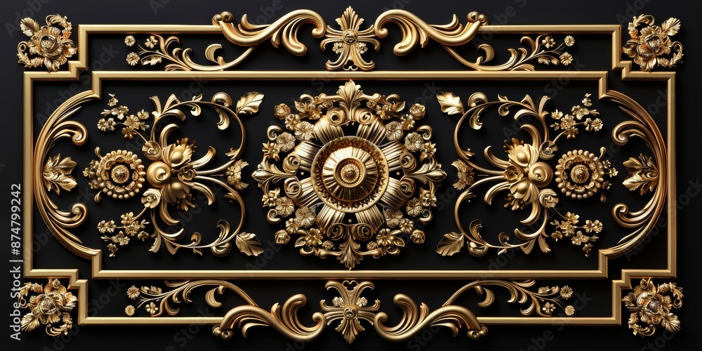 Fototapeta premium Baroque, Barocco Ornate Marble Ceiling Non-Linear Reformation Design with Intricate Accents Depicting Classic Elegance and Architectural Beauty