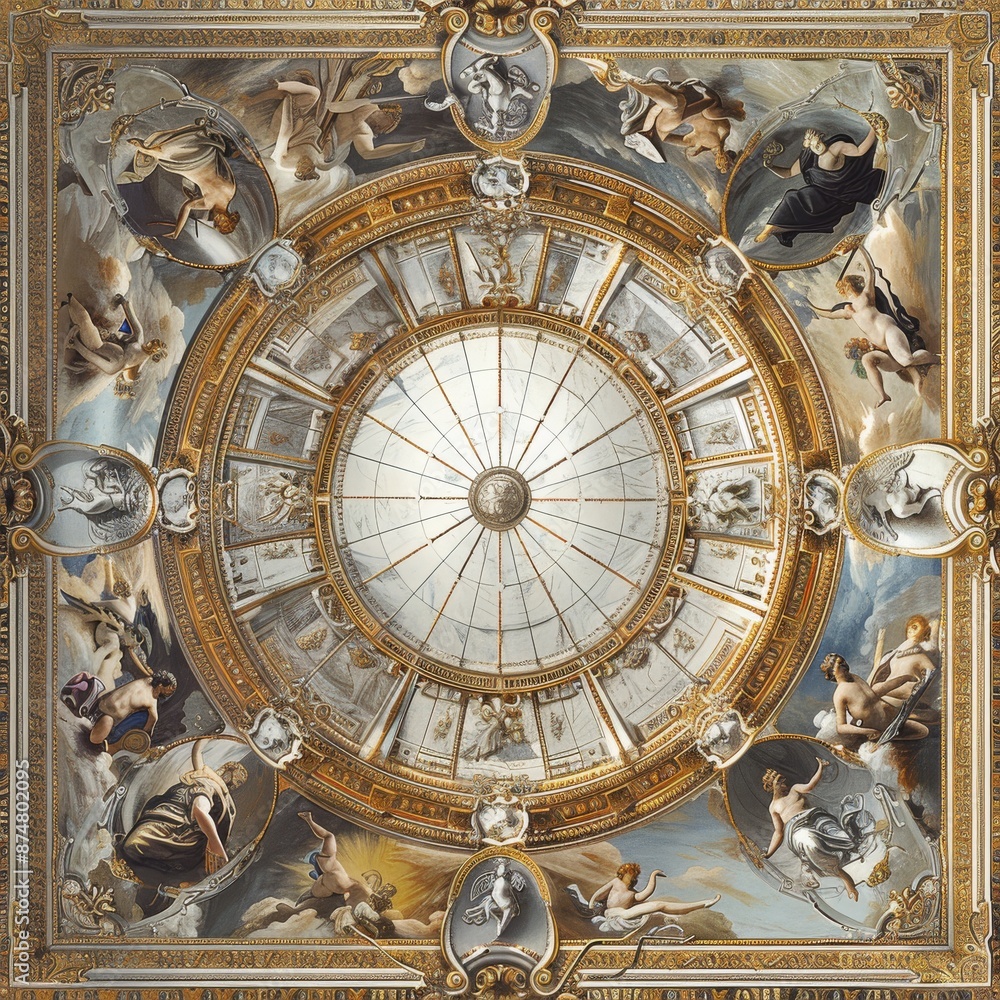 Obraz premium Baroque, Barocco Ornate Marble Ceiling Non-Linear Reformation Design with Intricate Accents Depicting Classic Elegance and Architectural Beauty