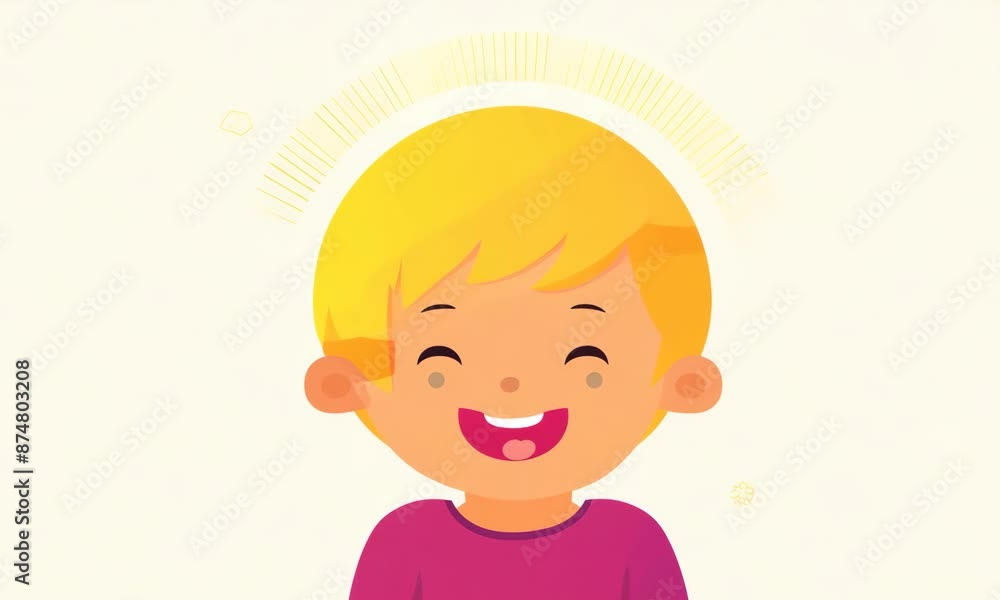 Illustration of a joyful child with blonde hair, smiling widely, symbolizing happiness and innocence. Illustration of a joyful child with blonde hair, smiling widely, symbolizing happiness and innocence.