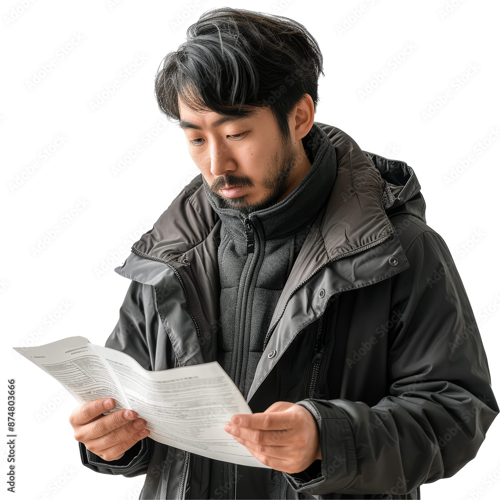 Asian Man Checking Online Purchase Order Isolated on White Isolated on Transparent or White Background, PNG Asian Man Checking Online Purchase Order Isolated on White Isolated on Transparent or White Background, PNG