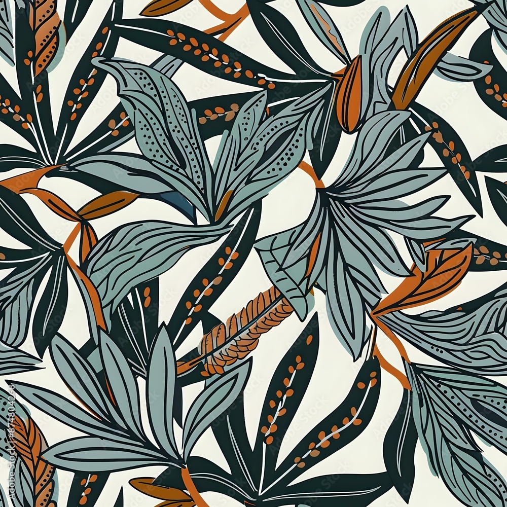 Fototapeta Calming Leaf and Rectangle Grid Design