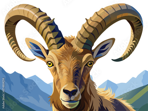 Ibex, a wild animal with large horns-