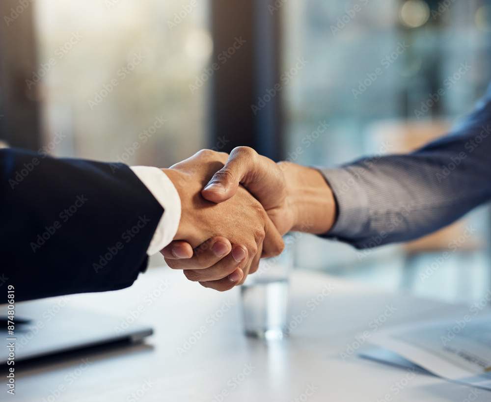 Shaking hands, deal and business people in office for corporate merger, agreement or onboarding. Partnership, finance offer and banker with client for b2b company meeting handshake in collaboration. Shaking hands, deal and business people in office for corporate merger, agreement or onboarding. Partnership, finance offer and banker with client for b2b company meeting handshake in collaboration.