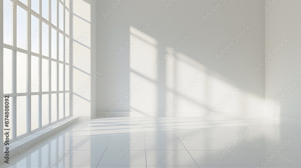 empty room wall and floor interior background, empty space, White room with light from a large window. empty room wall and floor interior background, empty space, White room with light from a large window.