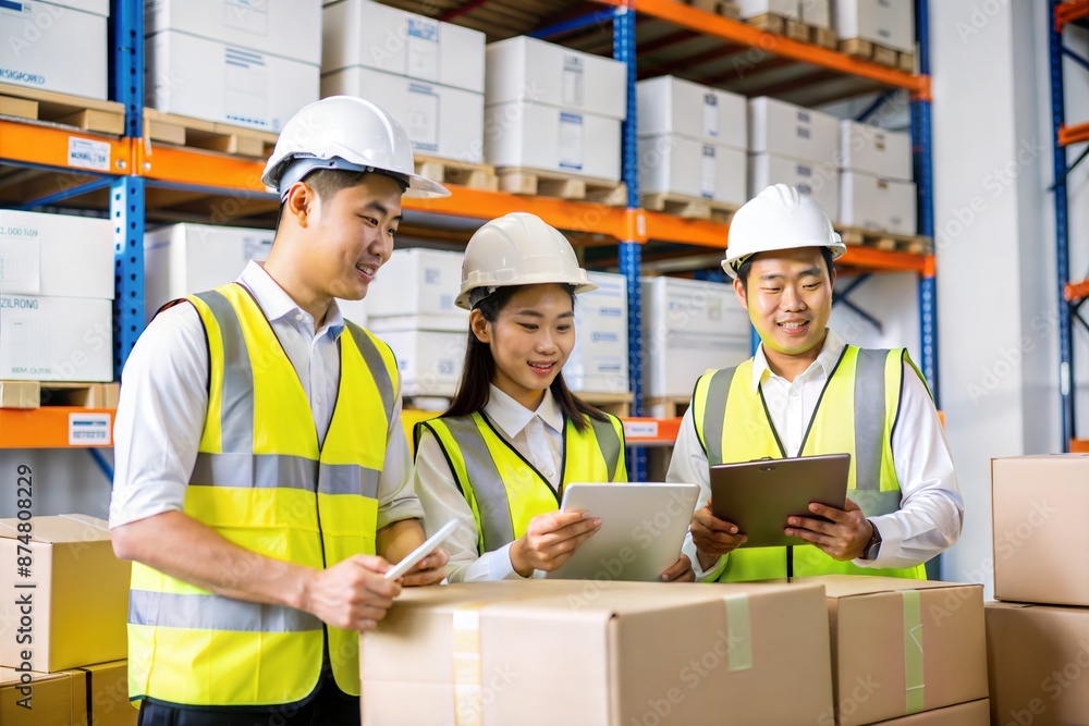 Asian Warehouse Team Organizing Packages on Shelves in Distribution Center
Asian Warehouse Team Organizing Packages on Shelves in Distribution Center