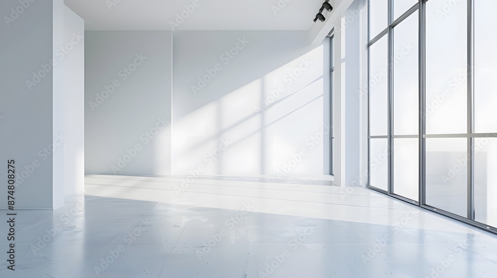 empty room wall and floor interior background, empty space, White room with light from a large window. empty room wall and floor interior background, empty space, White room with light from a large window.