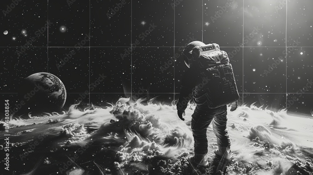 Obraz premium Paper cut astronaut floating in space with Earth in the background.