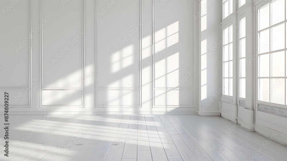 empty room wall and floor interior background, empty space, White room with light from a large window. empty room wall and floor interior background, empty space, White room with light from a large window.