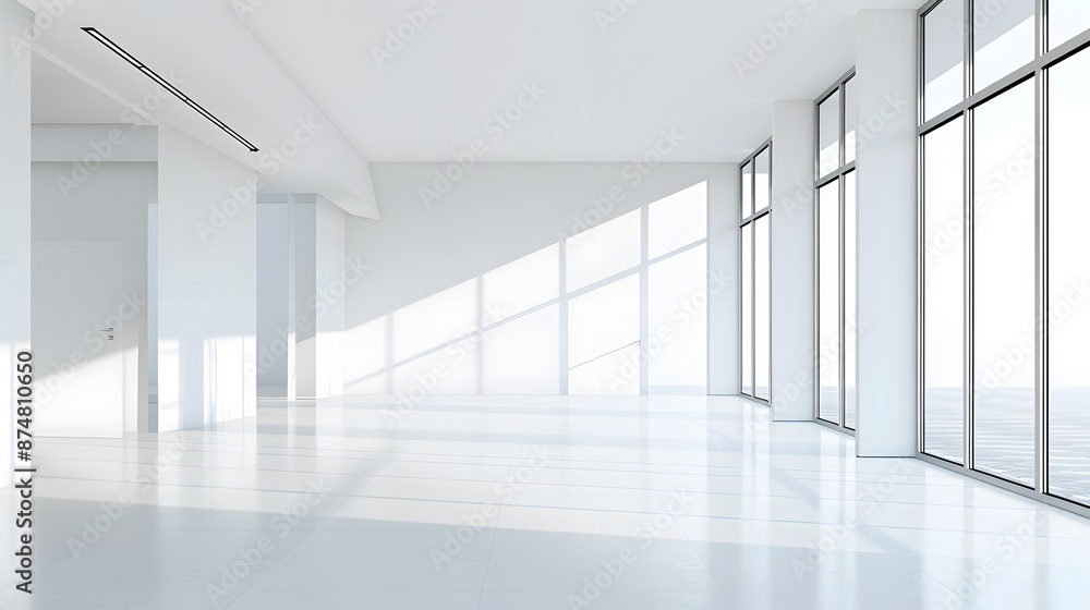 empty room wall and floor interior background, empty space, White room with light from a large window. empty room wall and floor interior background, empty space, White room with light from a large window.