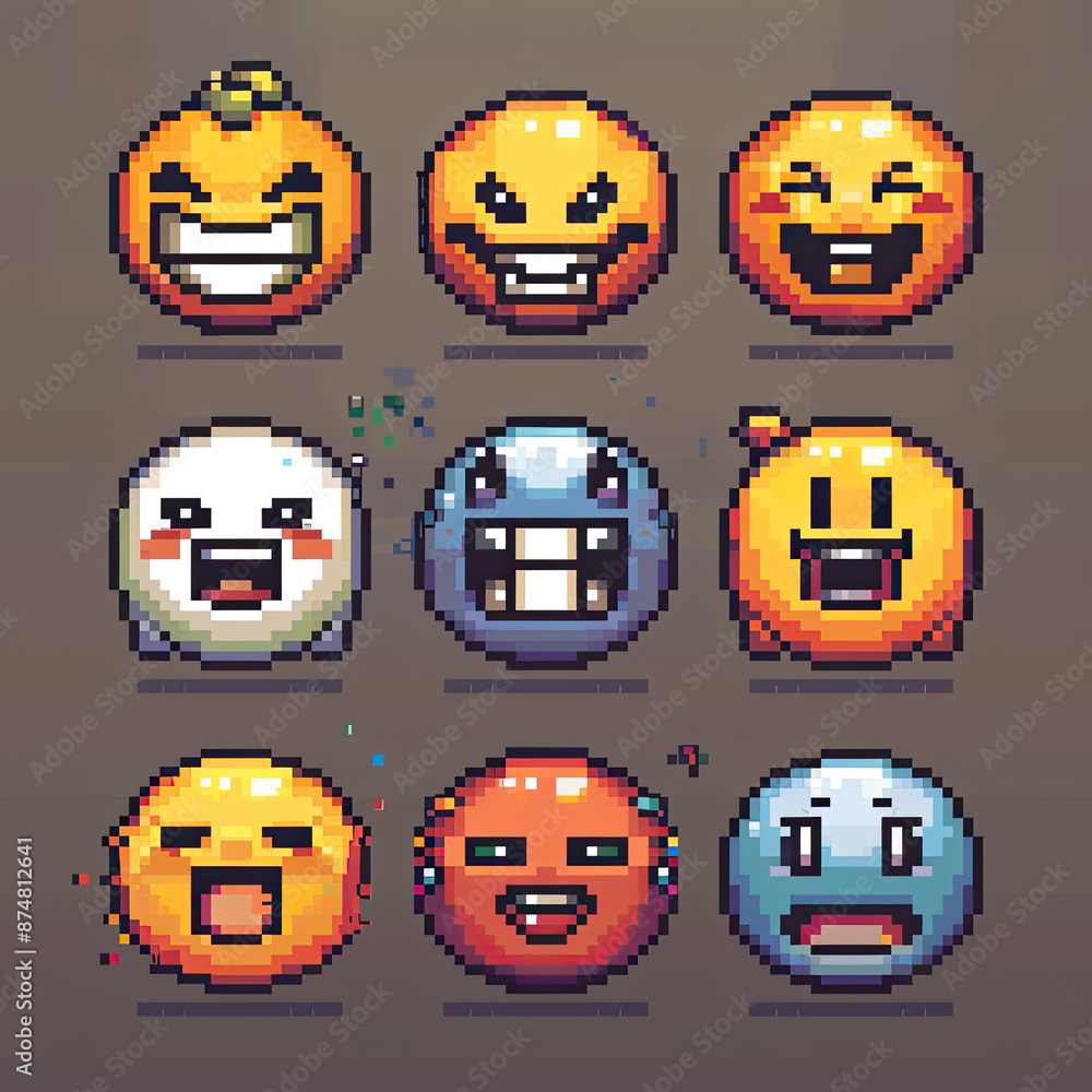 Pixel emoji set, pixel emoji pack, pixel art, set of emotions in vector ...