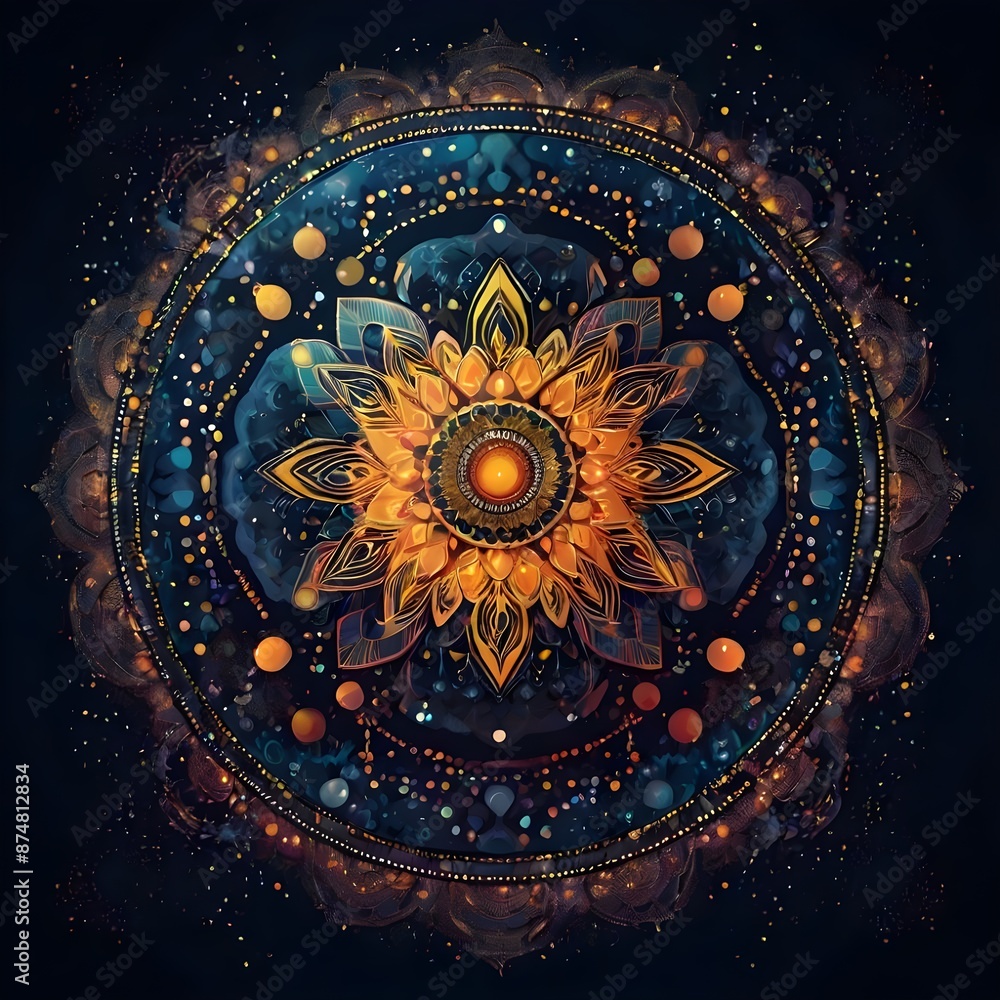 A cosmic and mandala theme wallpaper design or banner with dots and abstract pattern for spirituality Gerenative AI A cosmic and mandala theme wallpaper design or banner with dots and abstract pattern for spirituality Gerenative AI