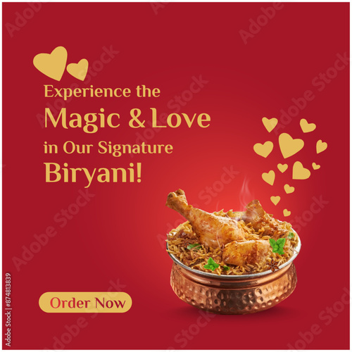Biryani Social Media Design, Creative Digital marketing Post Vector Illustration Design Template. Advertising Template, marketing, Promotional, Hotels, Restaurants, Food.