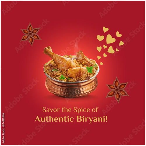 Biryani Social Media Design, Creative Digital marketing Post Vector Illustration Design Template. Advertising Template, marketing, Promotional, Hotels, Restaurants, Food.