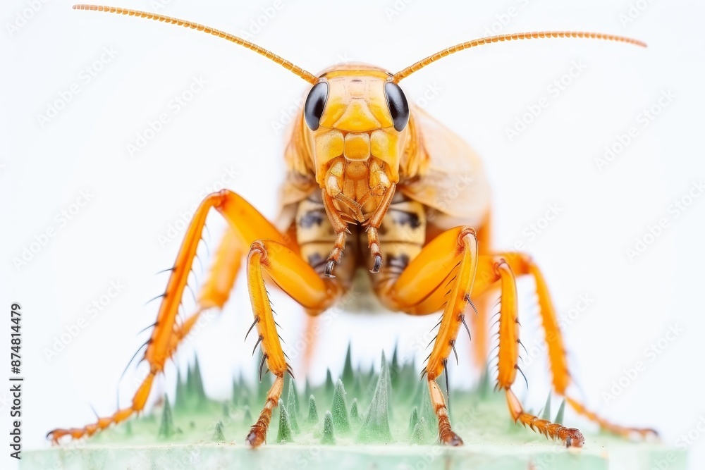 Detailed close up of a cockroach on a defocused white background, providing clear view Detailed close up of a cockroach on a defocused white background, providing clear view