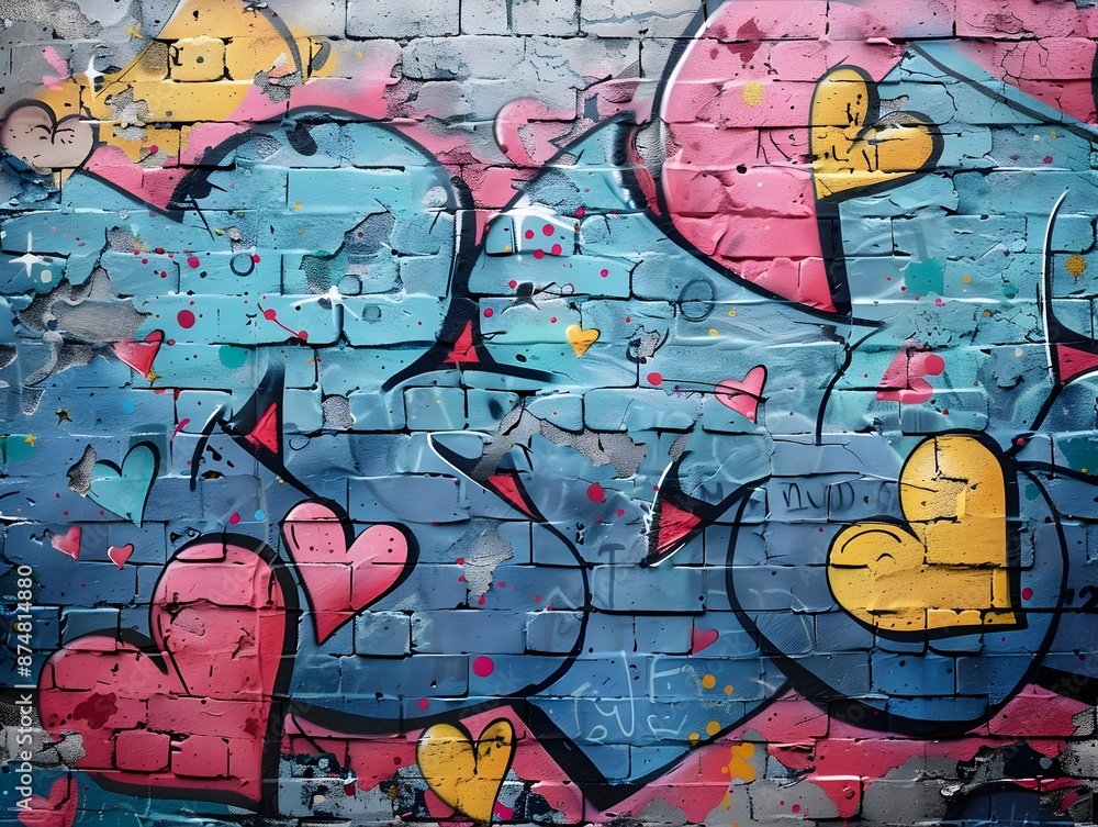 Vibrant Graffiti Inspired Street Art Frame with Playful Heart Motifs on Grungy Concrete Texture Background Vibrant Graffiti Inspired Street Art Frame with Playful Heart Motifs on Grungy Concrete Texture Background