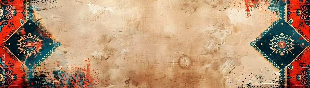 Vibrant Cultural Frame with Traditional Patterns on Fabric Texture Background Concept Vibrant Cultural Frame with Traditional Patterns on Fabric Texture Background Concept