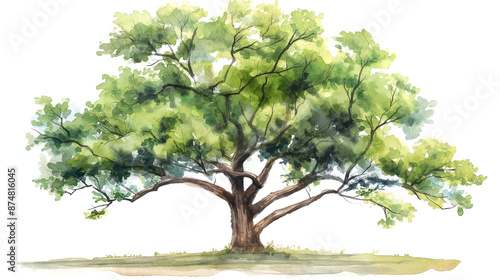 Watercolor big tree isolated on a transparent background