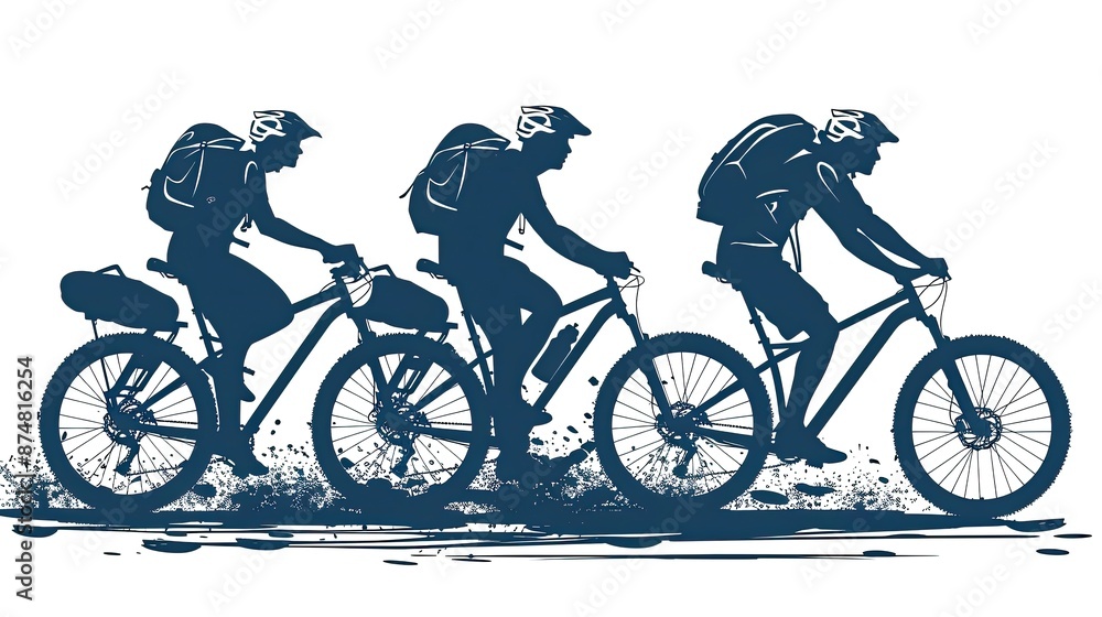Obraz premium Three people are riding bikes with backpacks