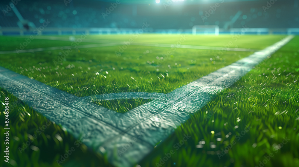 3D illustration of a textured soccer field, focusing on the center and midfield. 3D illustration of a textured soccer field, focusing on the center and midfield.
