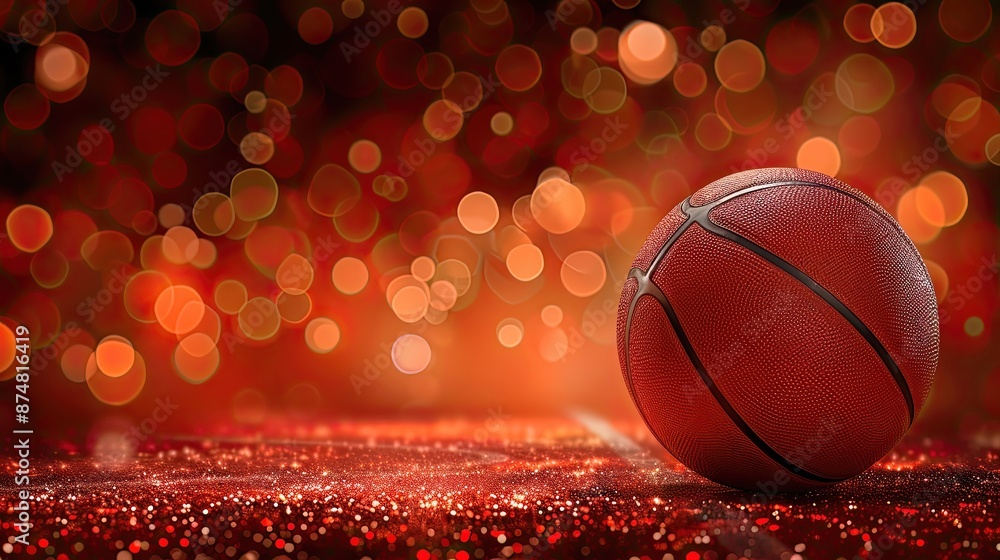 A red basketball is sitting on a red court A red basketball is sitting on a red court