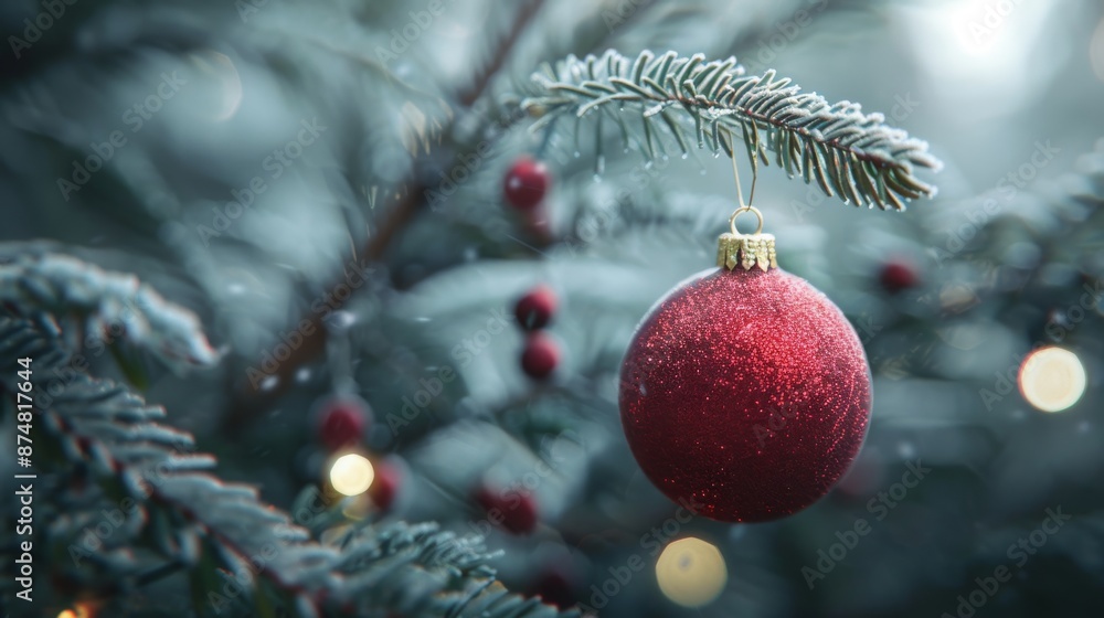 Obraz premium Christmas tree ornaments hung neatly on the branches. Reflects the festive sparkle and exquisite design. This ornament reflects the warm glow of holiday lights.