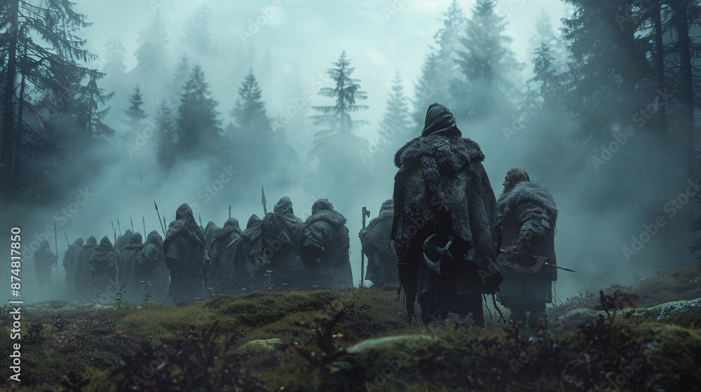 Misty forest path shrouded in fog evokes a sense of mystery like a forgotten European monument Misty forest path shrouded in fog evokes a sense of mystery like a forgotten European monument
