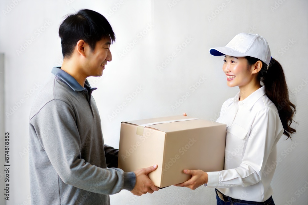 Delivery Man Handing Parcel to Asian Customer
Delivery Man Handing Parcel to Asian Customer