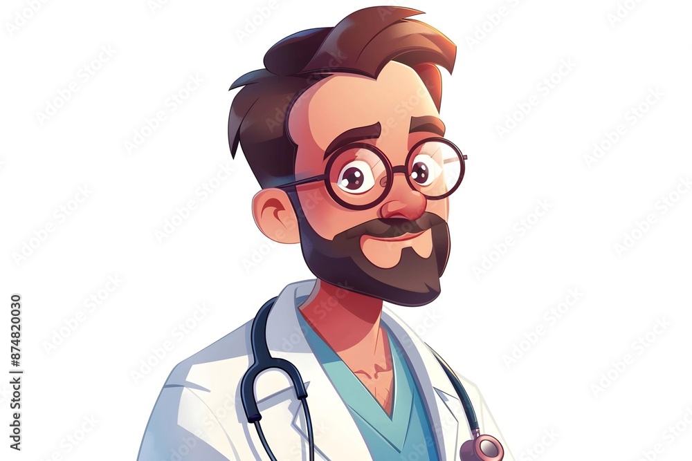 portrait of cartoon style doctor with uniform on white background portrait of cartoon style doctor with uniform on white background