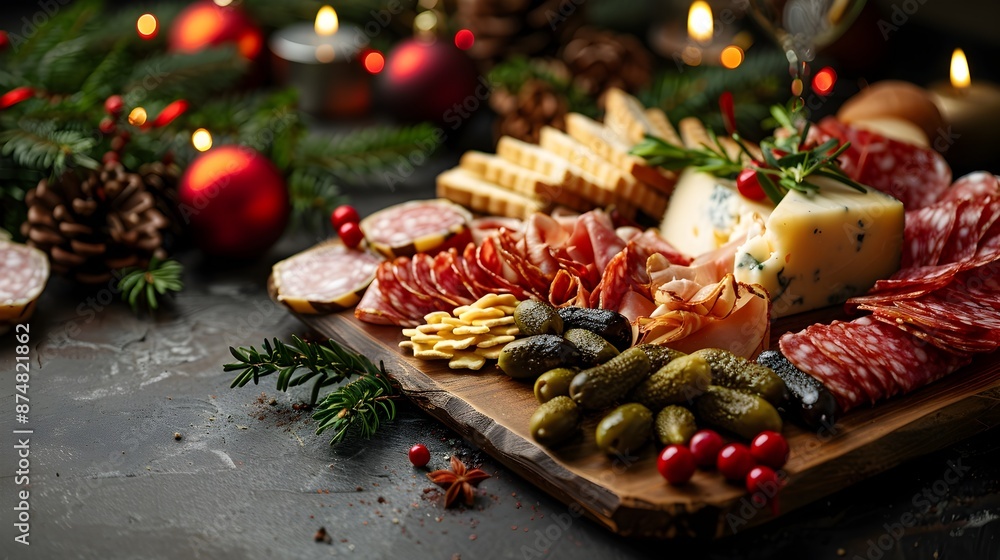Festive Charcuterie Board with Holiday Decor for Cozy Party Festive Charcuterie Board with Holiday Decor for Cozy Party