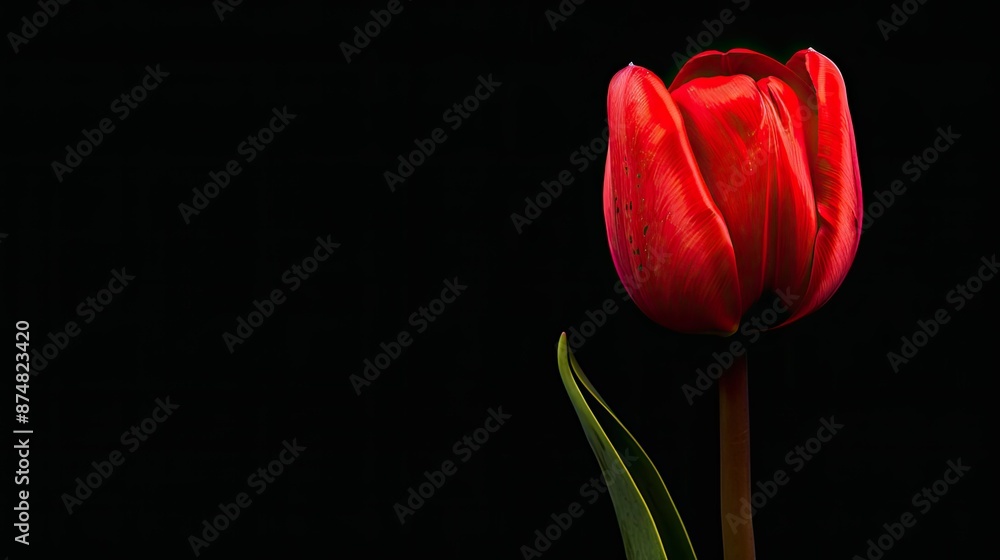 Red Tulip Against Black Background Red Tulip Against Black Background