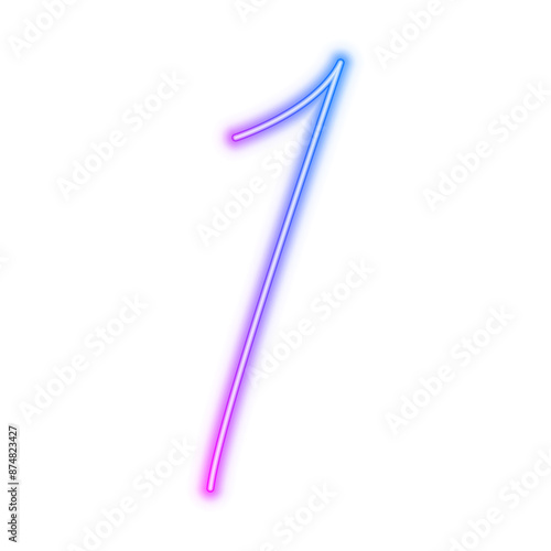 Illustration of neon number. Gradient pink purple blue luminous number 1 isolated on transparent background.