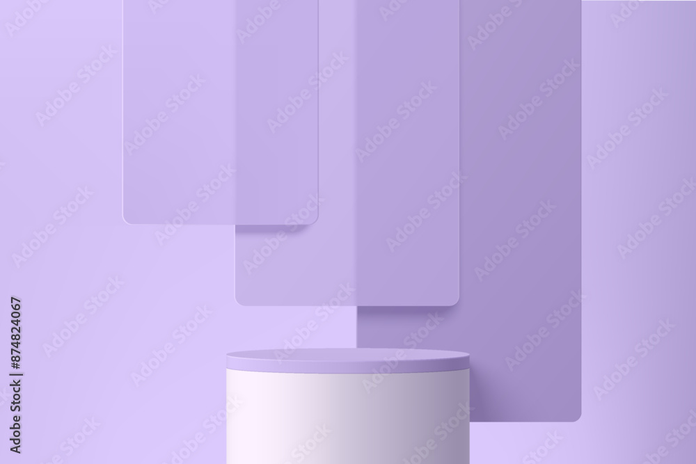 3D purple product podium background with layers rectangles backdrop. Abstract composition in minimalist design. Studio display showroom cosmetic product pedestal, Fashion stage showcase mockup scene. 3D purple product podium background with layers rectangles backdrop. Abstract composition in minimalist design. Studio display showroom cosmetic product pedestal, Fashion stage showcase mockup scene.
