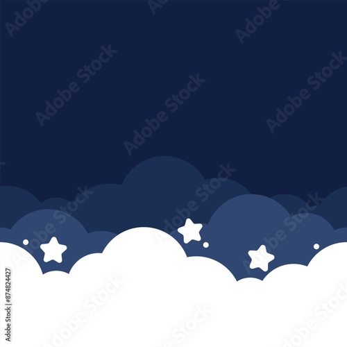Dark blue night sky seamless border background . Flat vector illustration.	