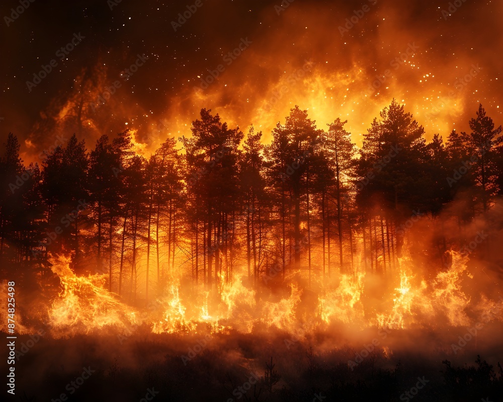 Raging Forest Fire Engulfing Trees in Dramatic Blaze Raging Forest Fire Engulfing Trees in Dramatic Blaze