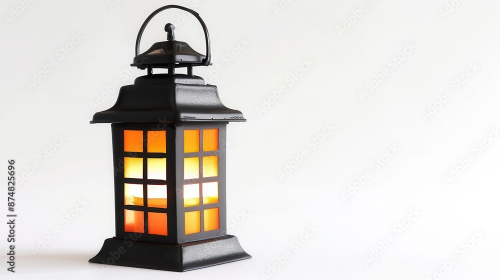 Halloween lantern ornament, spooky decor, flickering candle, orange and black, isolated on white background Halloween lantern ornament, spooky decor, flickering candle, orange and black, isolated on white background