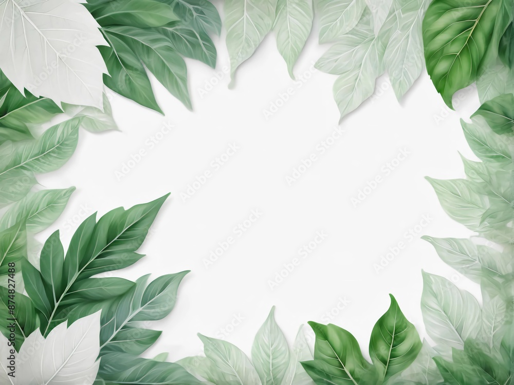 Withe background with green leaves frame Withe background with green leaves frame